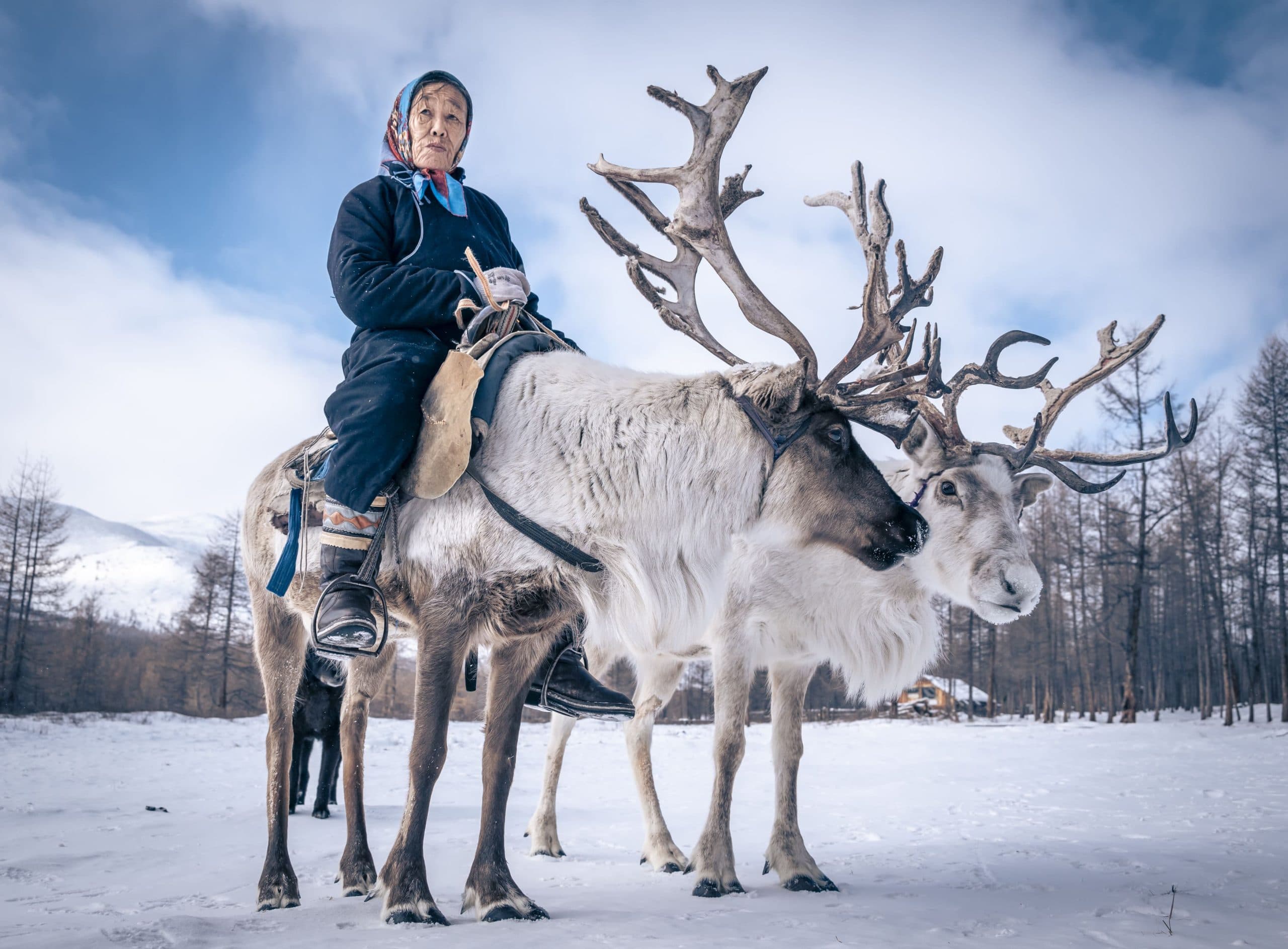 Reindeer herders in winter